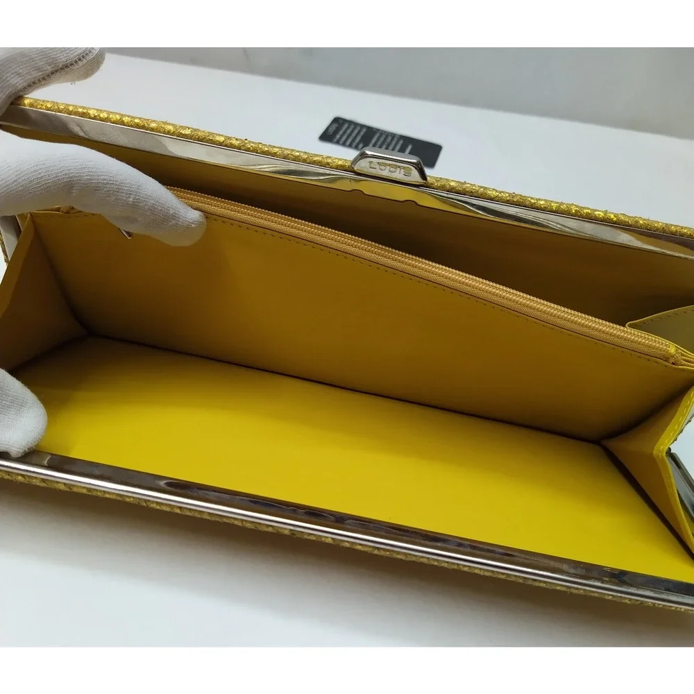 LODIS Yellow Leather Kisslock Framed Long Wallet